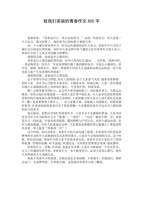 致我们美丽的青春作文800字