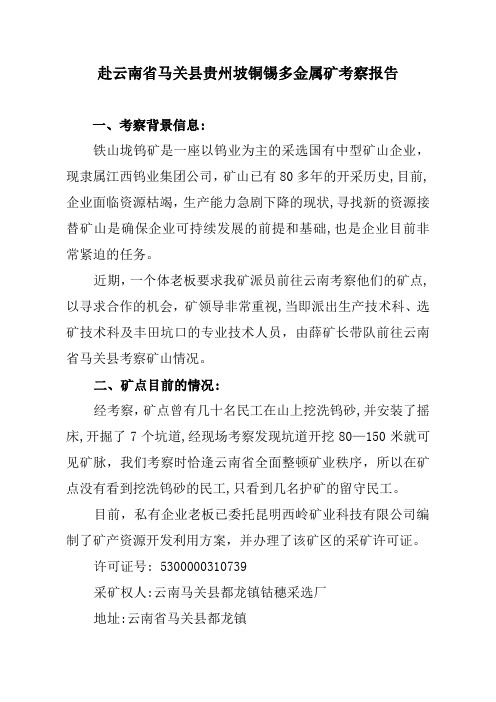 赴云南省马关县贵州坡铜锡多金属矿考察报告