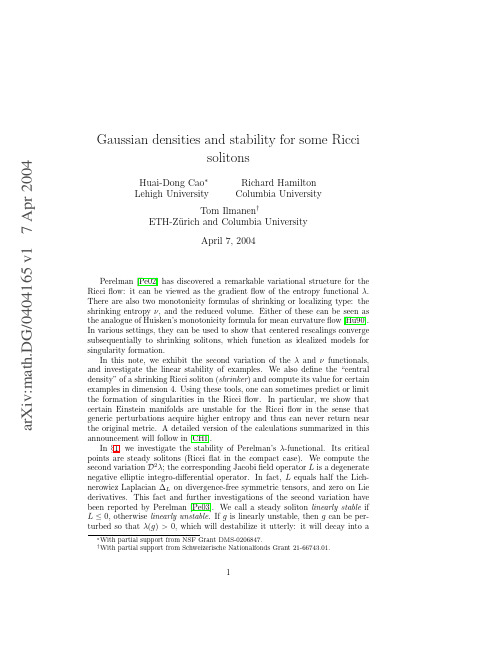 Gaussian densities and stability for some Ricci solitons