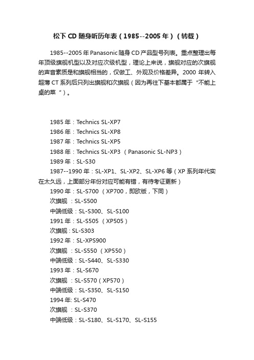 松下CD随身听历年表（1985--2005年）（转载）