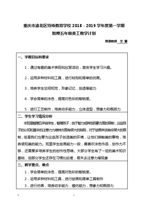 智障五年级美工教学计划