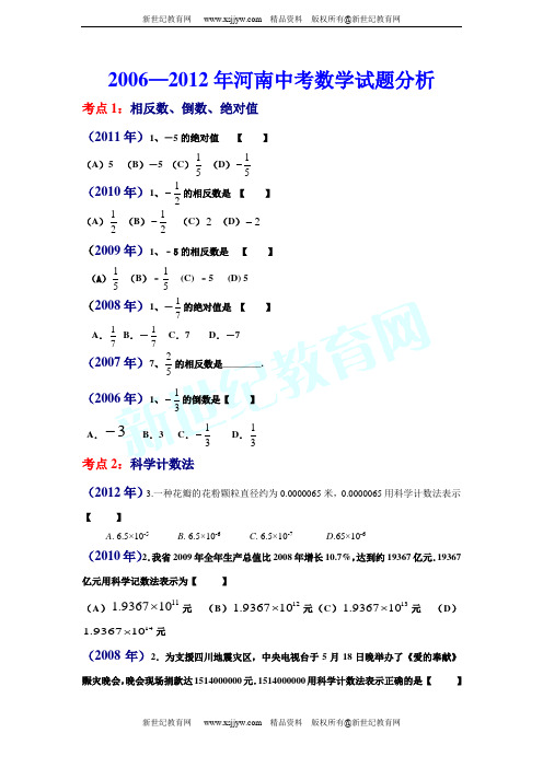 2006---2012河南中考考点分类解析