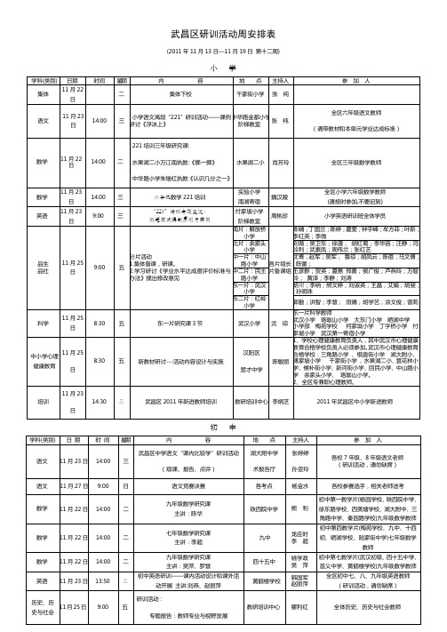 武昌区研训活动周安排表