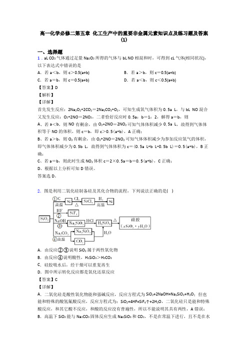 高一化学必修二第五章 化工生产中的重要非金属元素知识点及练习题及答案(1)