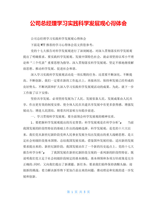 公司总经理学习实践科学发展观心得体会 