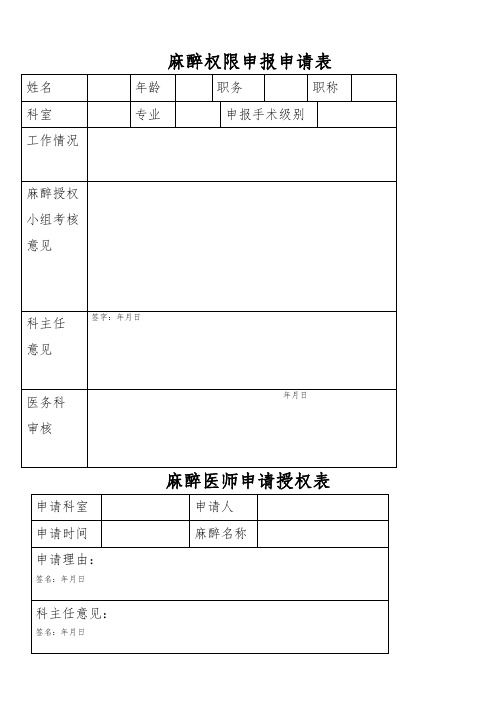 麻醉医师授权申请表