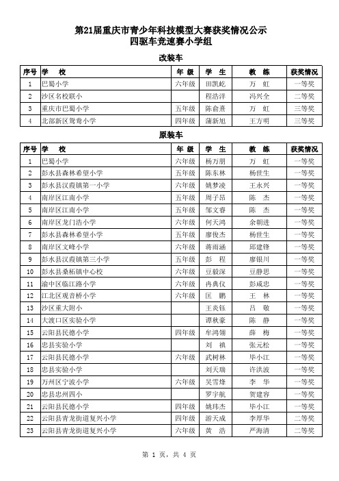 第21届重庆市青少年科技模型大赛四驱车竞赛获奖情况公示