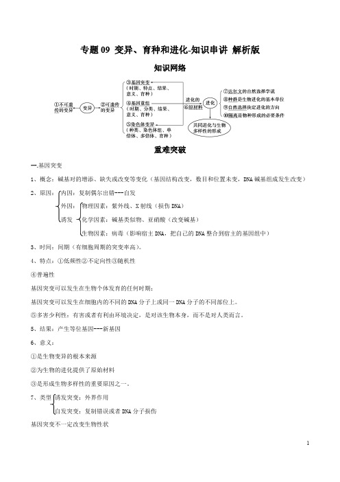 专题09 变异、育种和进化(知识串讲)-合格考2018-2019学年新高一生物必备知识串讲与模拟试题(解析版)