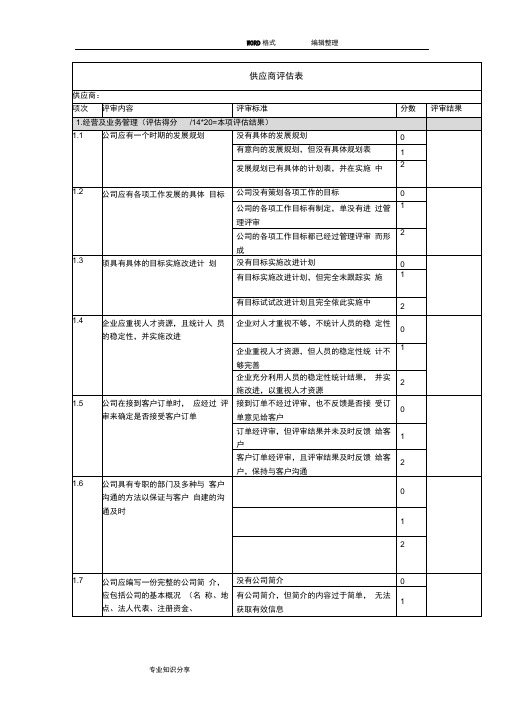 供应商评估表(详细版)