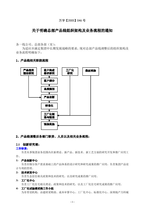 关于明确总部产品线组织架构及业务流程的通知