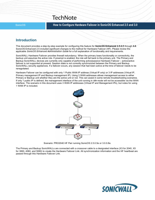 SonicWALL SonicOS Enhanced 2.5和3.0硬件故障转移配置指南说明书