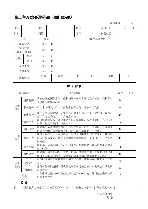 员工年度综合评价表