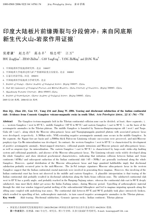 印度大陆板片前缘撕裂与分段俯冲:来自冈底斯新生代火山-岩浆作用证据