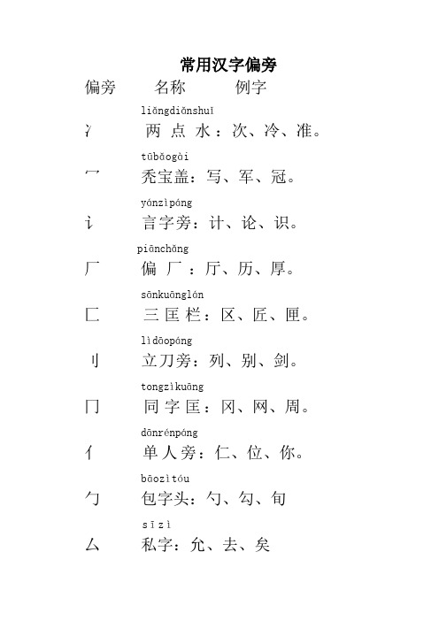 小学生常用汉字偏旁整理