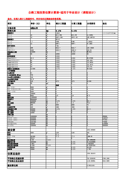 公路工程的造价计算表