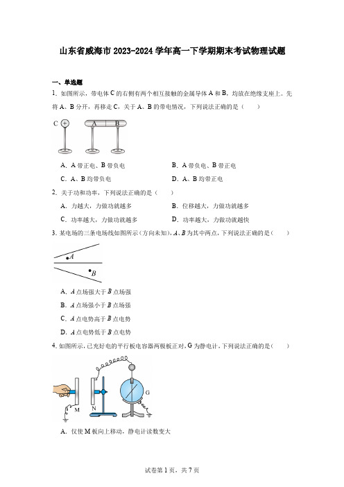 山东省威海市2023-2024学年高一下学期期末考试物理试题