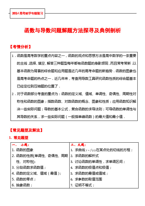 2014高考数学专题复习——函数与导数问题解题方法探寻及典例剖析[1]