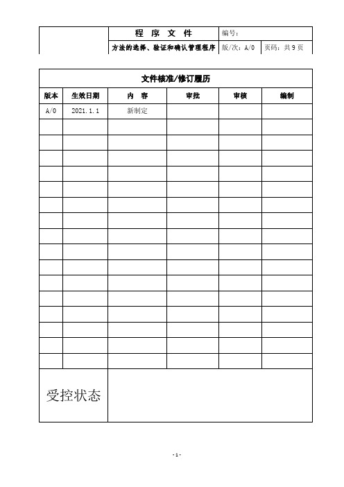 方法的选择、验证和确认管理程序