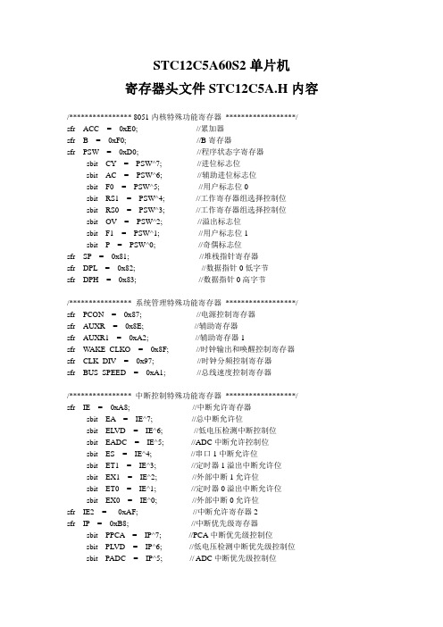 STC12C5A60S2单片机寄存器头文件