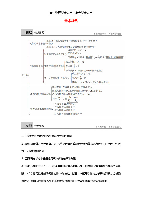 新课标最新高中物理 第八章 气体 章末总结学案 新人教版选修3-3