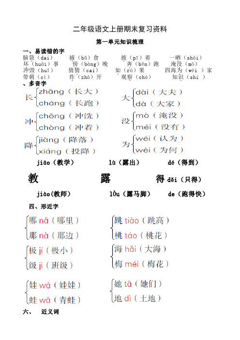 统编版二年级语文上册期末复习资料