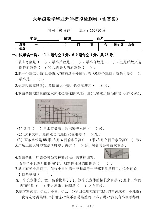 六年级数学毕业升学模拟检测卷(含答案)