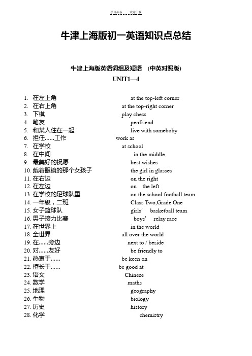 牛津上海版初一英语知识点总结