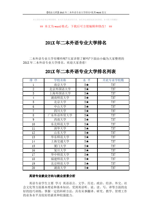 【精品文档】201X年二本外语专业大学排名-优秀word范文 (3页)