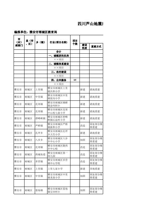 四川芦山地震雨城区灾(教育)