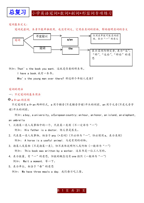 小升初总复习小学英语冠词+数词+副词+形容词专项练习