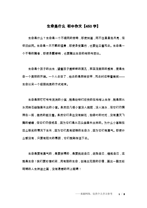 生命是什么 初中作文【450字】