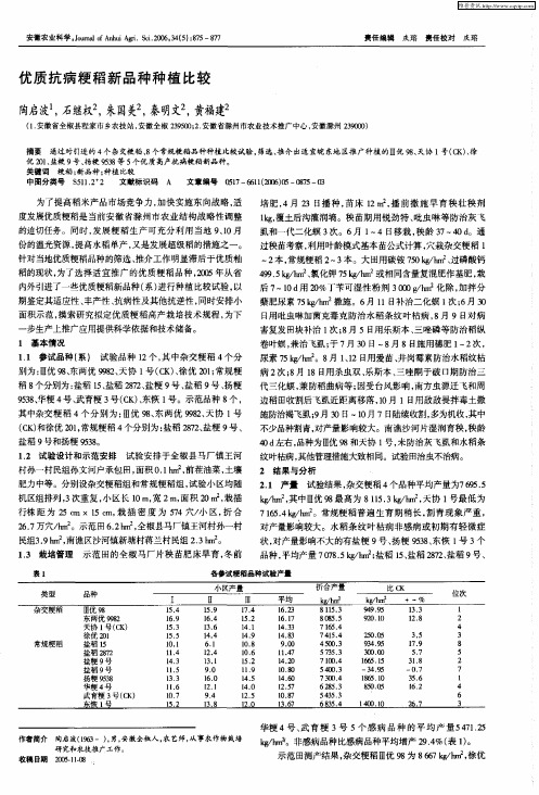 优质抗病粳稻新品种种植比较