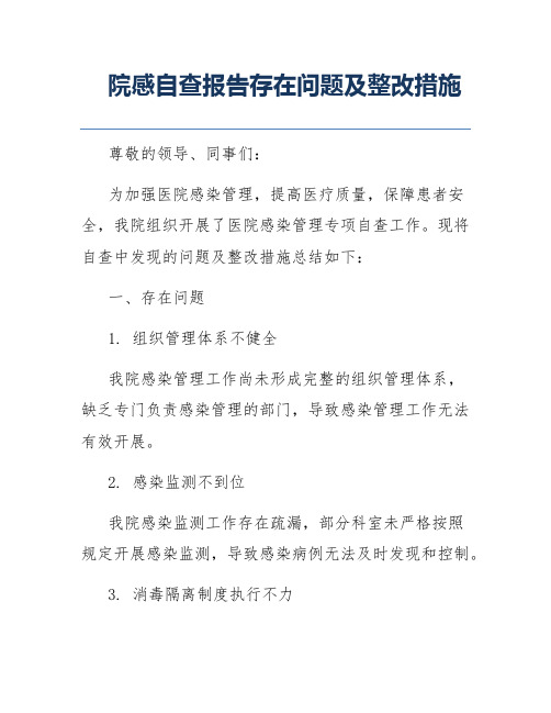 院感自查报告存在问题及整改措施