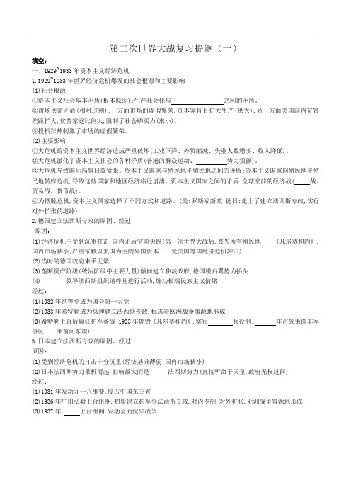 浙江省高中历史学考选考 第二次世界大战 复习提纲(填空含答案)