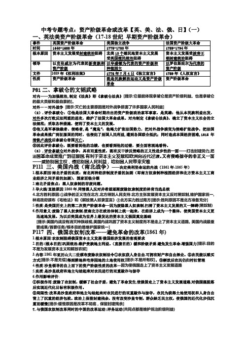 专题1：英法美资产阶级革命和俄国、日本改革