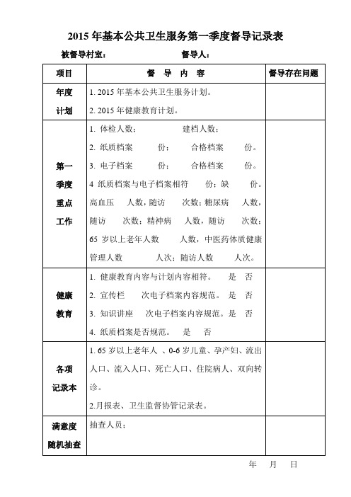 2015年基本公共卫生服务第一季度督导记录表