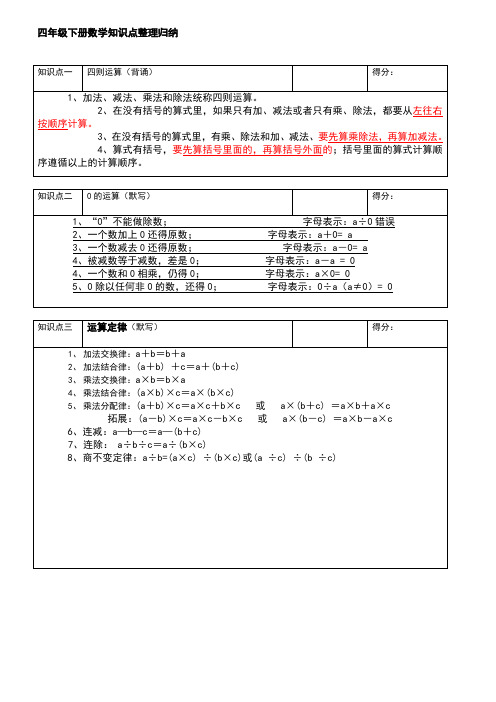 四年级下册数学知识点整理归纳