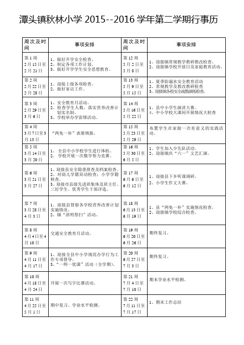 潭头镇秋林小学2015--2016学年第二学期行事历