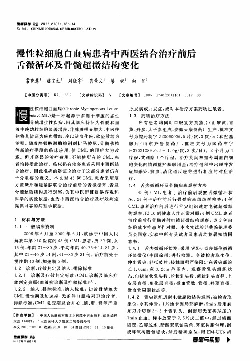 慢性粒细胞白血病患者中西医结合治疗前后舌微循环及骨髓超微结构变化