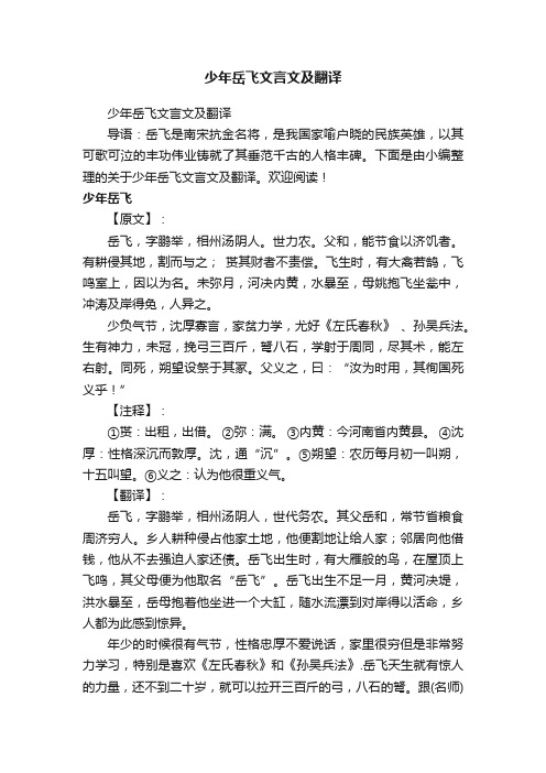 少年岳飞文言文及翻译