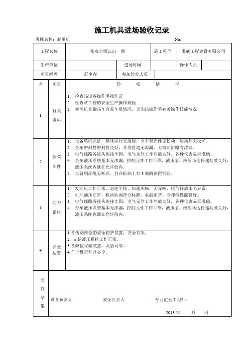 施工机具进场验收记录