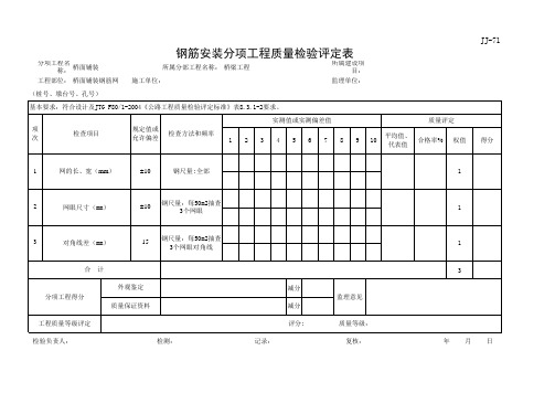 桥面钢筋网现场质量检验报告单及评定表