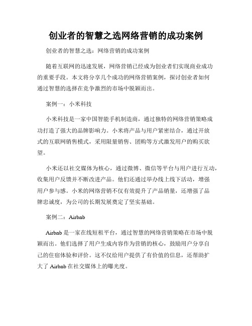 创业者的智慧之选网络营销的成功案例