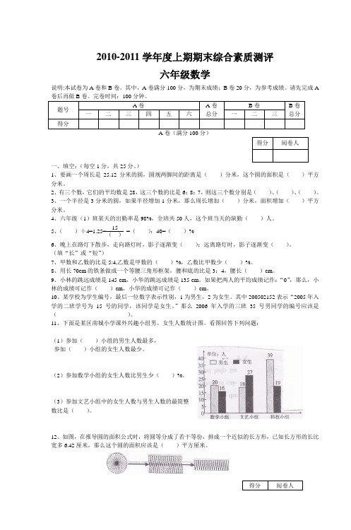 2010-2011学年度上期期末综合素质测评 六年