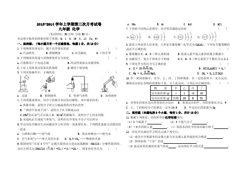 2013-2014学年上学期第三次月考化学试卷