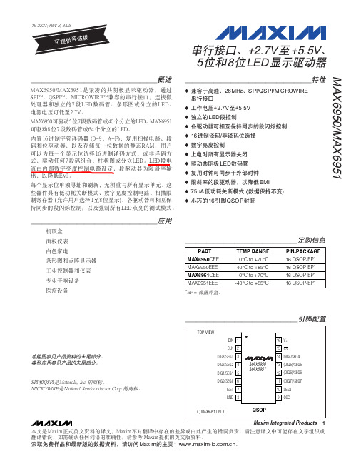 MAX6950-MAX695中文资料5位和8位LED显示驱动器