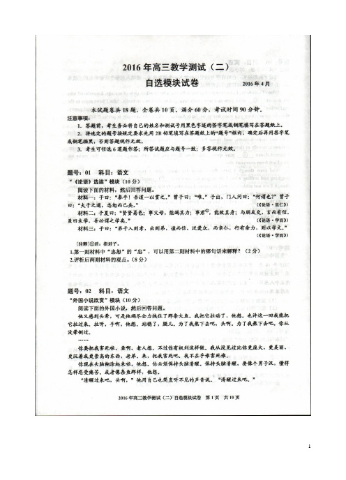 浙江省嘉兴市高三自选模块下学期教学测试试题(二)(扫