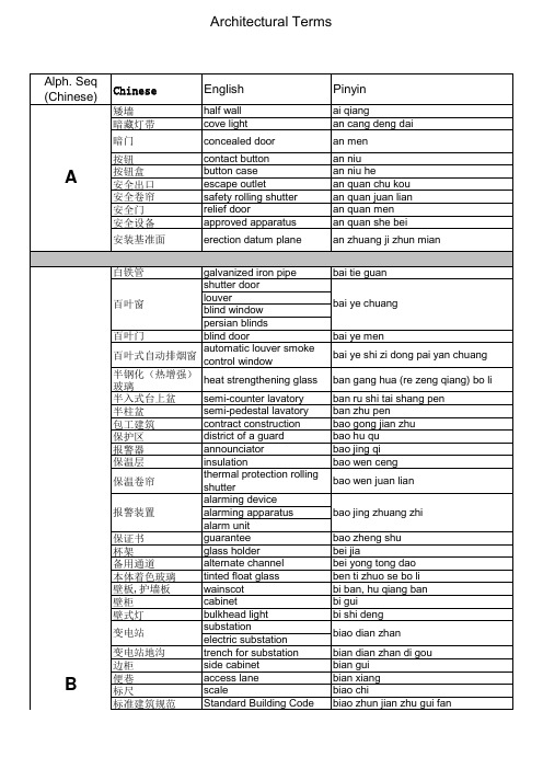 建筑术语中英文拼音对照表