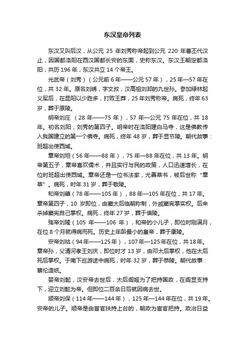 东汉皇帝列表