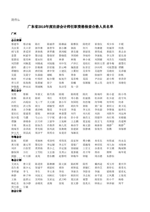 册会计师任职资格检查合格人员名单